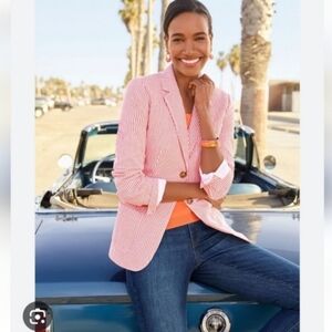 NWOT Talbots Coral & White Seersucker Blazer